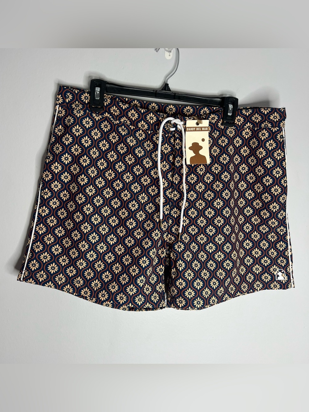 Dandy Del Mar Riviera Swim Trunks Shorts Mens 36 NWT Blue Beige Gardenia *FLAW*